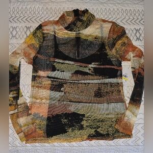 Anne Klein Multicolor Sheer Long Sleeve Top Sz M